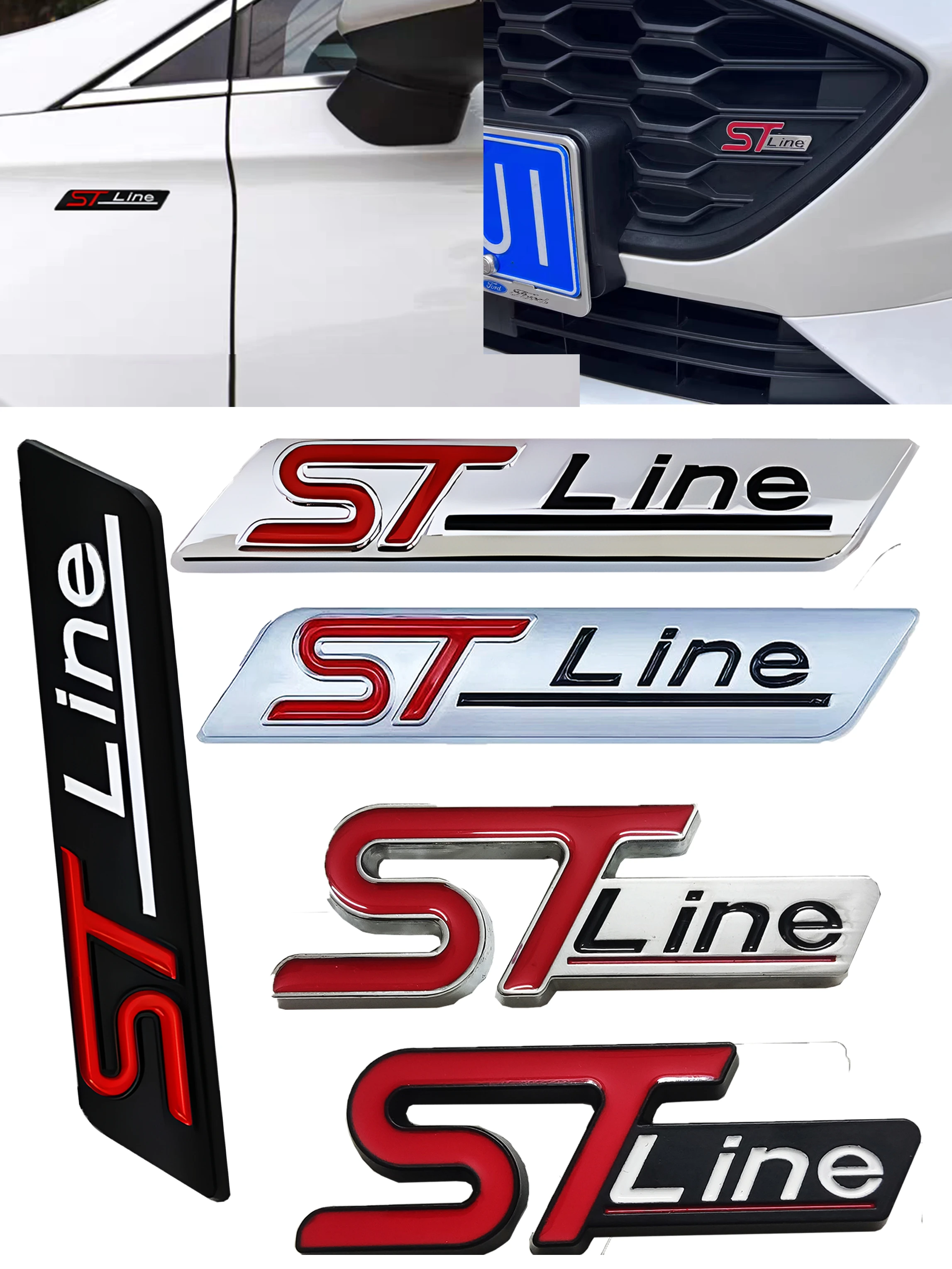 3D Metal ST Line Trunk Badge Front Grille Decoration Side Mudguard Stickers for Ford Stline Focus Fiesta Mondeo Ecosport Kuga