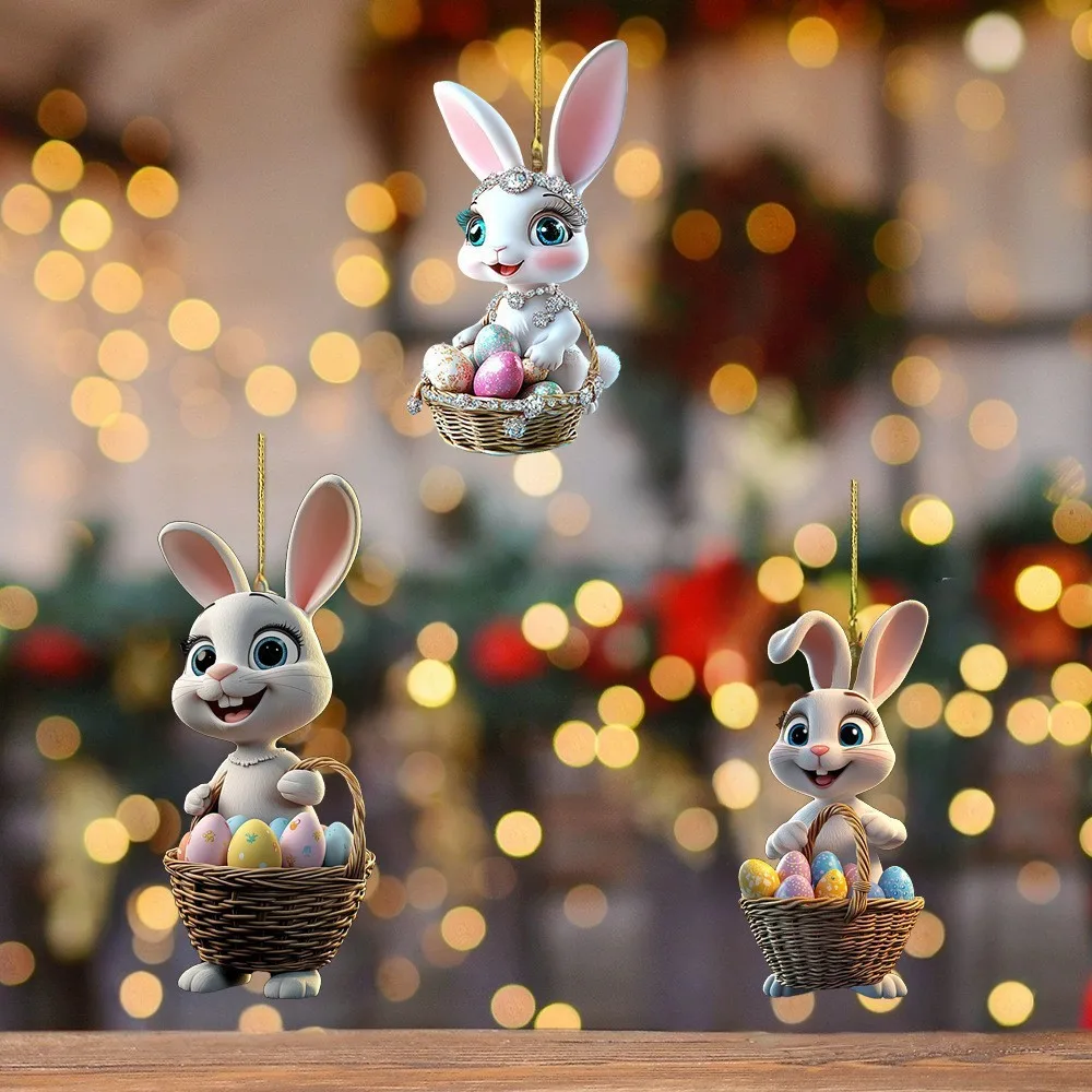 

2 шт. милых пасхальных кроликов, 2D плоские акриловые брелоки-подвески для автомобиля, зеркала заднего вида, рюкзака, весенний декор