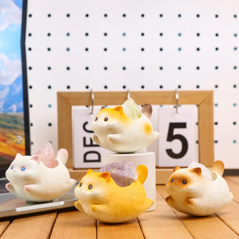 New Cat Rocking Crystal Resin Figurine Cute Home Desktop Decor Craft Ornament