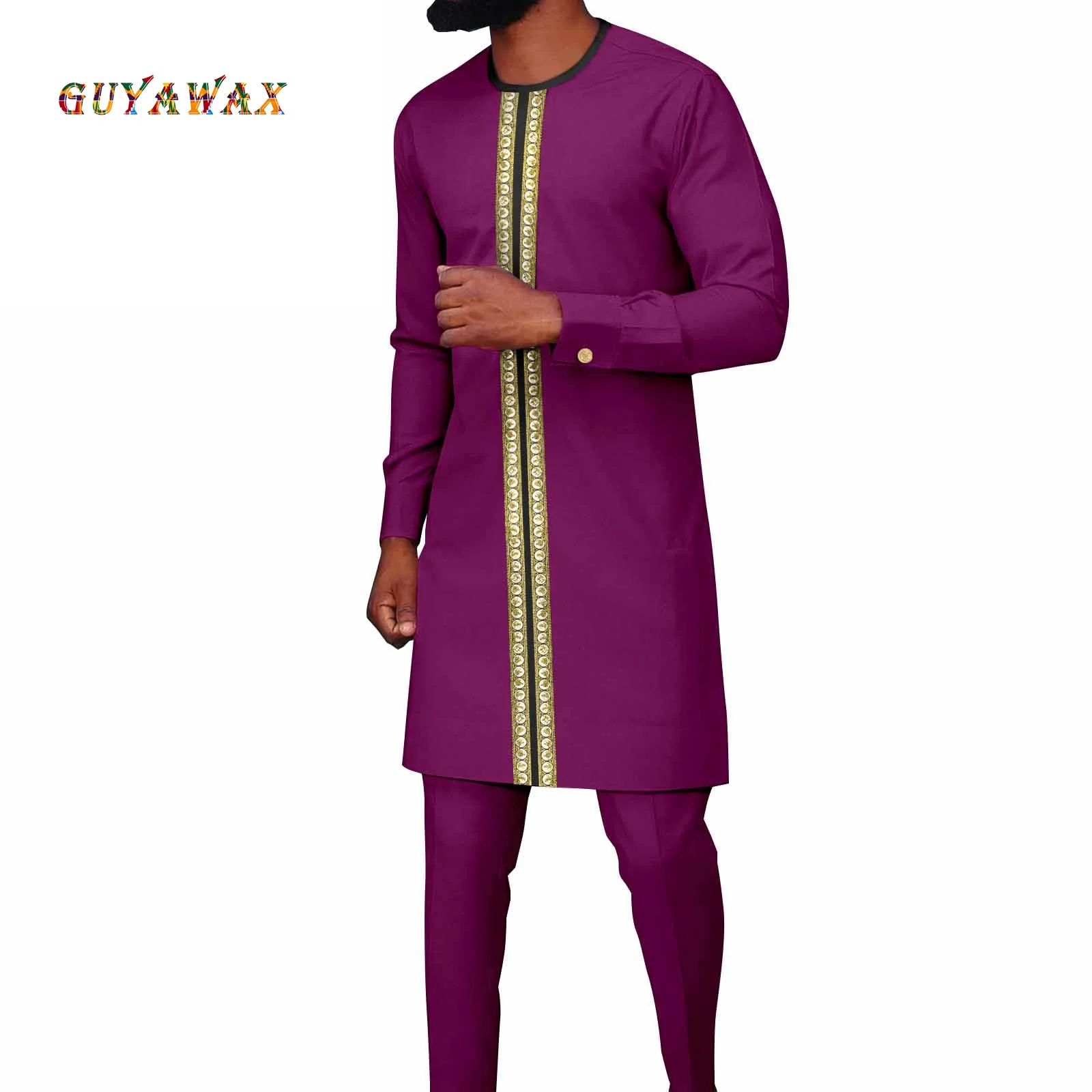 

African Clothing for Men Ethnic Embroidery Shirts and Pants 2 Piece Set Dashiki Clothes Plus Size Kaftan Party Wedding Robes