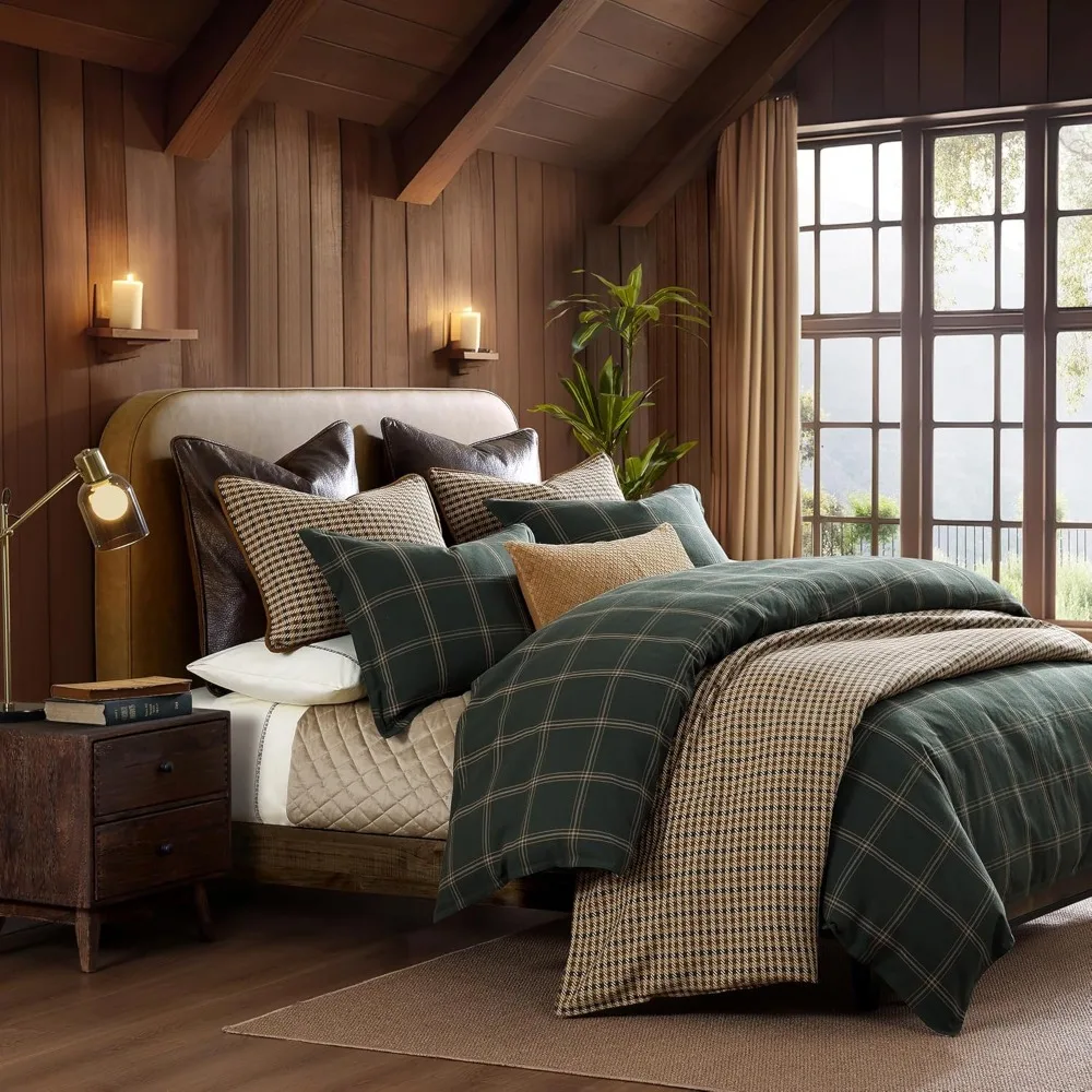 

Accents Windowpane 3 Piece Super King Comforter Set, Green Plaid Bedding Set, Classic Modern Rustic Bed Set