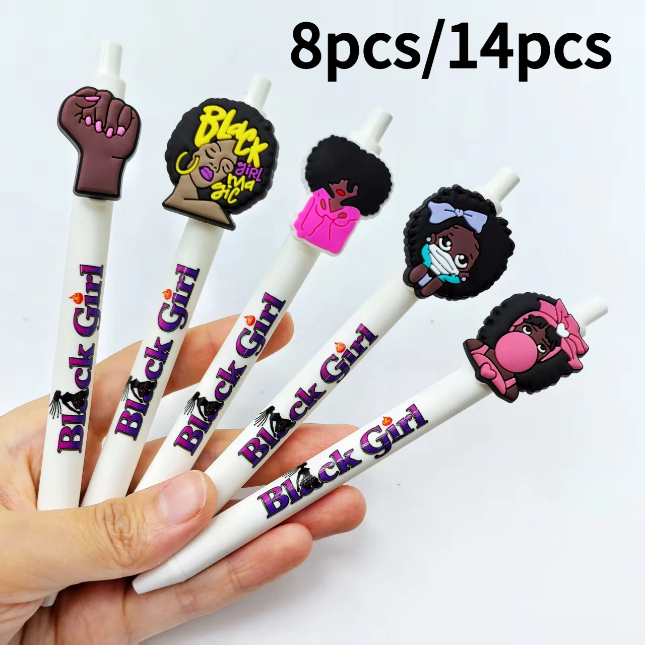 

8 шт./14 шт. шариковые ручки серии Black Girl, черные шариковые ручки на День независимости, канцелярские принадлежности для возвращения в школу