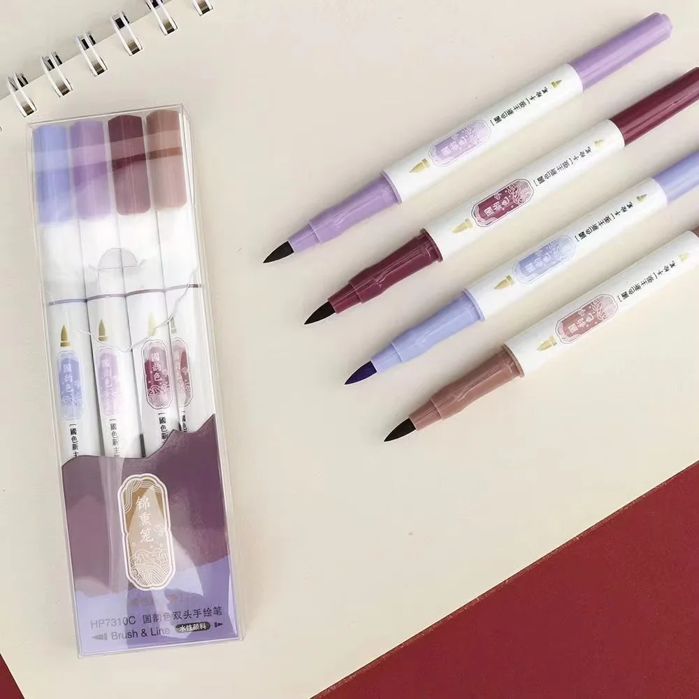 

4Pcs/Set Double-Ended Hand-painted Pen Color Highlighter Marker Pen Student Drawing Art Marker Painting Journal School
