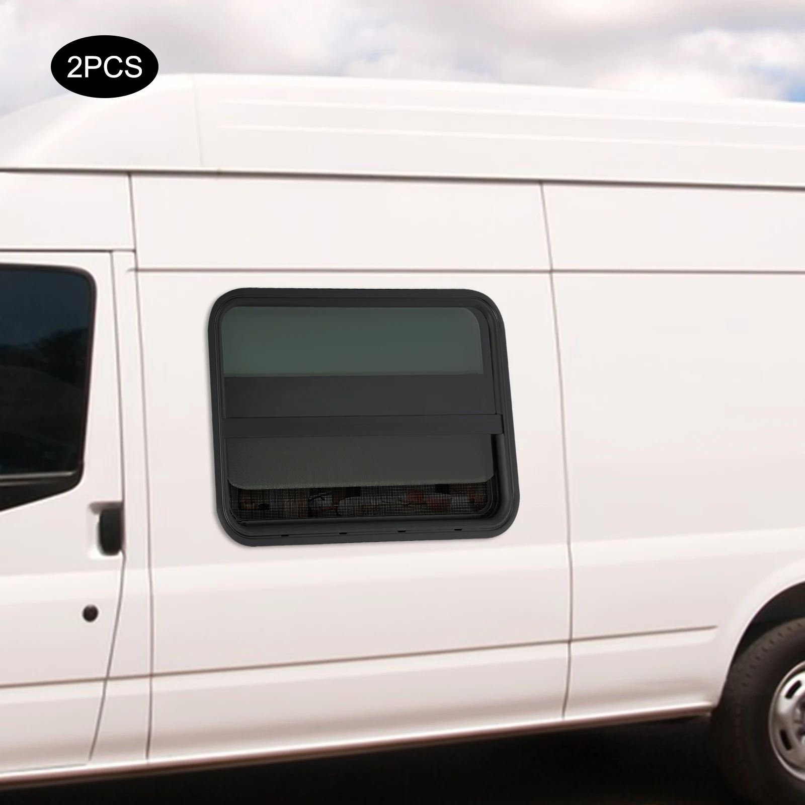 Schwarz getöntes vertikales Schiebefenster für Wohnmobile (2er-Pack) – 30 x 20 Zoll Sichtschutz, Wasserablaufentlüftung und Sonnenlichtblock mit abgerundeten Kanten
