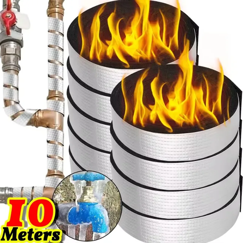 10M Insulation Pipe Tape Winter Antifreeze Protection Foam Foil Water Pipe Wraps Outdoor Indoor Self-adhesive Pipes Tapes Sleeve