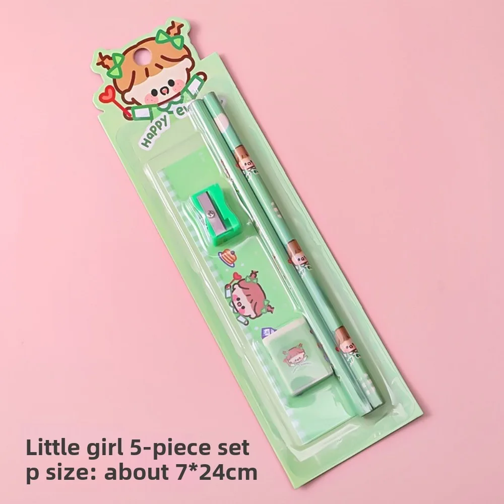 

5Pcs/Set New Cartoon Stationery Supplies Set Ruler Eraser Sharpener Multi-color Stationery Suit Colorful Pencil Set Prize