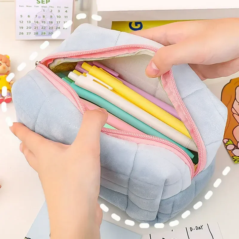 Large Capacity Plush Cosmetic Storage Bag Women Makeup Organizer Handbag Stationery Bag Pencil Case Pencilcase Pen Box Supplies