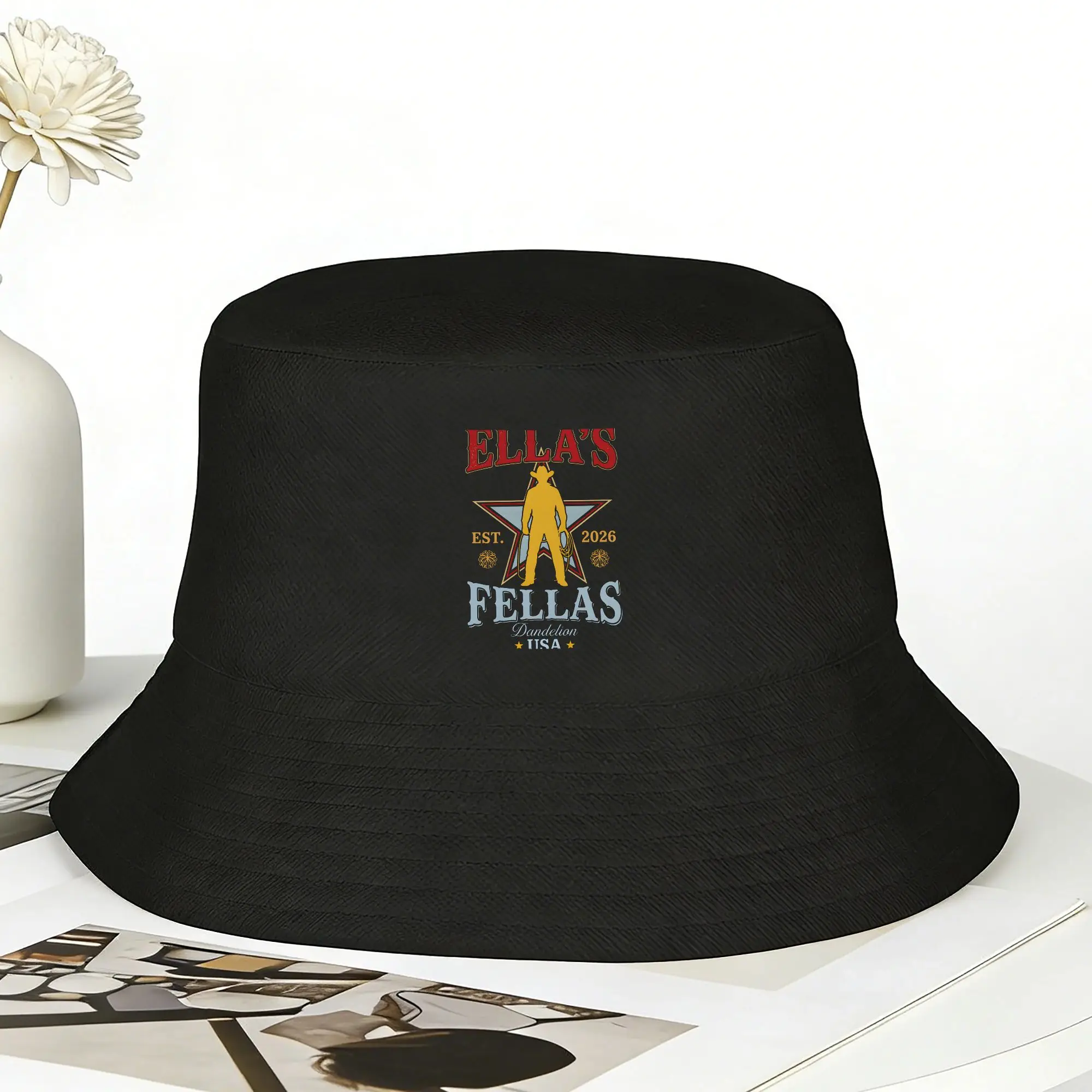 Ellas Fellas Western Star Cowboy USA Bucket Hat Summer  Korean Fisherman Hats For Unisex Harajuku Printed Sunscreen Hats