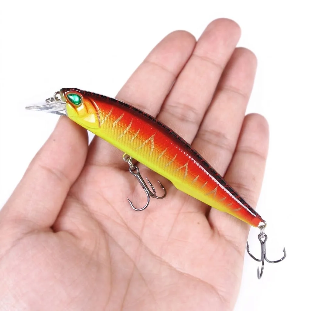 Schwimmender Minnow-Angelköder, künstlicher Hartköder, Tauchtiefe 0,2–1 m, mit 3D-Augen, Crankbait, künstlicher Köder, Forellen- und Barschangeln