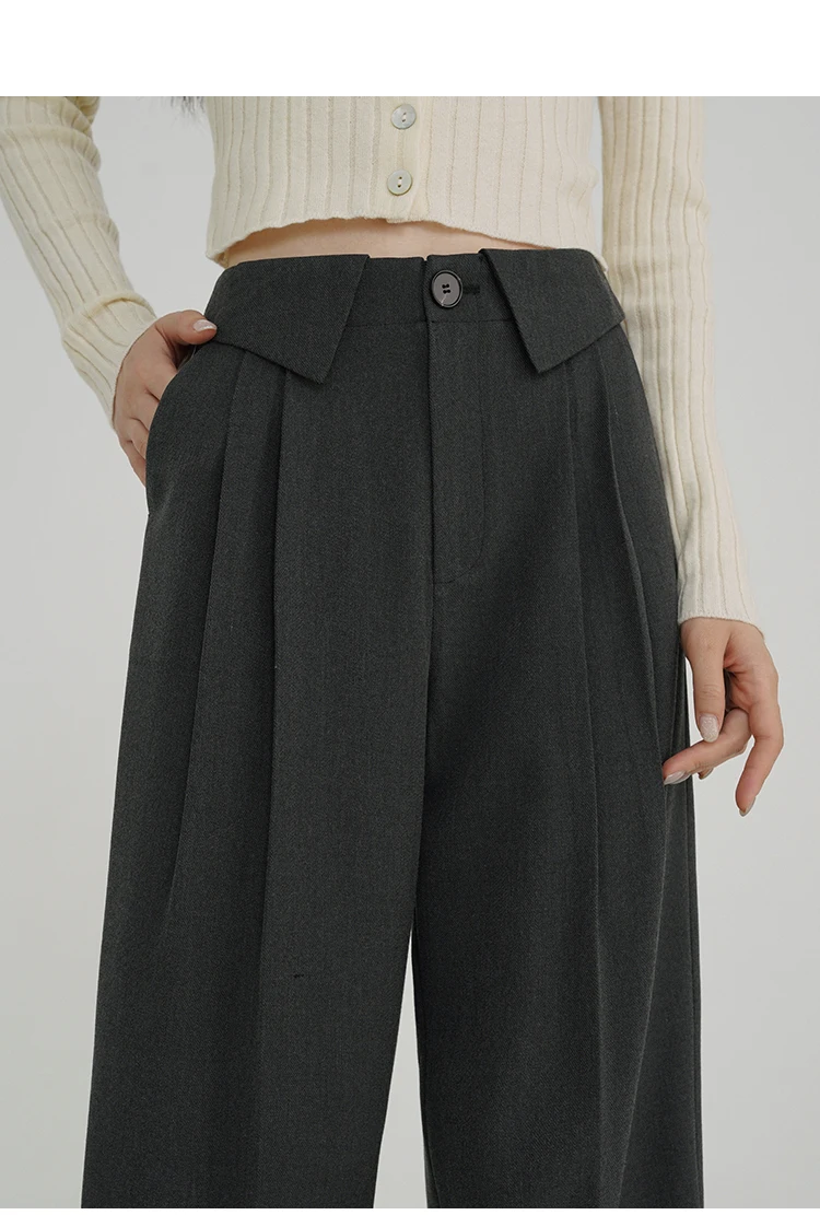Pantaloni eleganti a gamba larga a vita alta – Pantaloni lunghi dritti larghi con dettagli tascabili, pantaloni eleganti per l'autunno casual da ufficio