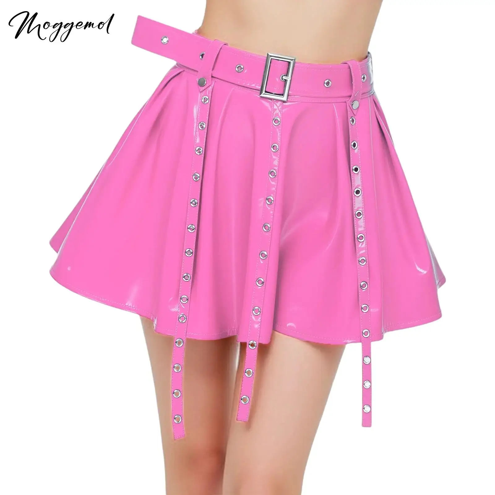 

Женская глянцевая мини-юбка из искусственной кожи в стиле панк с люверсами и кисточками, искусственный пояс, плиссированная юбка трапециевидной формы с подолом для рок-музыки, вечерние клубная одежда