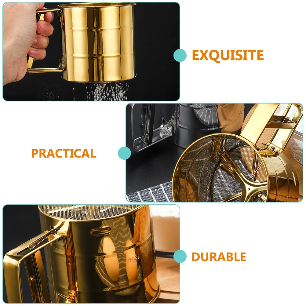 

Handheld Flour Sifter Golden Cup Type Multipurpose Sugar Sifter for Home Baking Stainless Steel Powder Sieve Flour Sieve