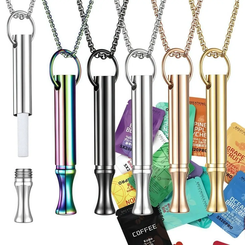 Mindfulness Training Whistle Necklace With Cotton Core Portable Relaxation Necklace Metal Yoga Necklace Necklace Yoga Practice