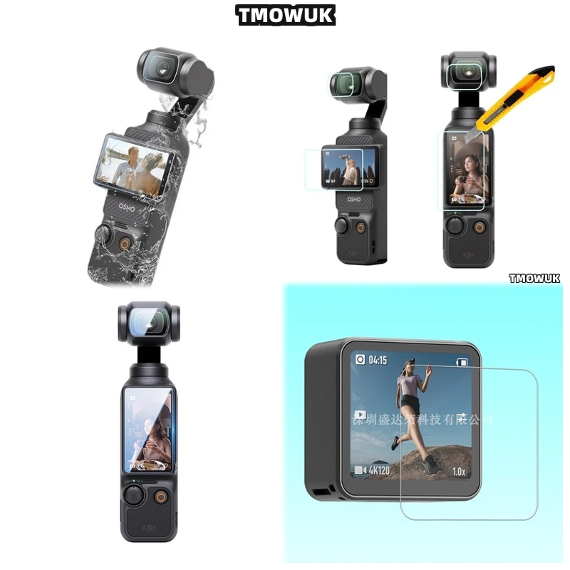 

For DJI Pocket 1 2 Osmo Pocket 3 Action 2 4 Pro - Waterproof Tempered Glass Screen Protector With Lens Guard Cap