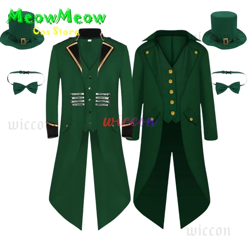 

Mens St. Patrick's Day Pirate Green Steampunk Coat Tailcoat Green Jacket Tailcoat Renaissance Jacket Halloween Hatter Costume