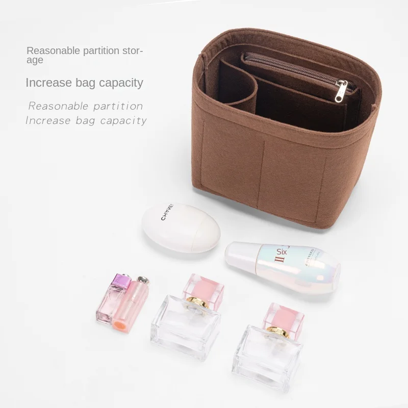 For Triomphe CANVAS BUCKET Insert Felt Cloth Insert Organizer for Luxury Handbag Cosmetic Bag with Zipper Organizer Travel Bags