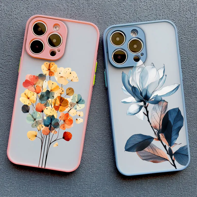 Ink Wash Painting Flower Phone Case for iPhone 16 14 13 12 11 Pro Max X XS XR 15 14 7 8 Plus SE 12 13 Mini Shockproof Back Cover