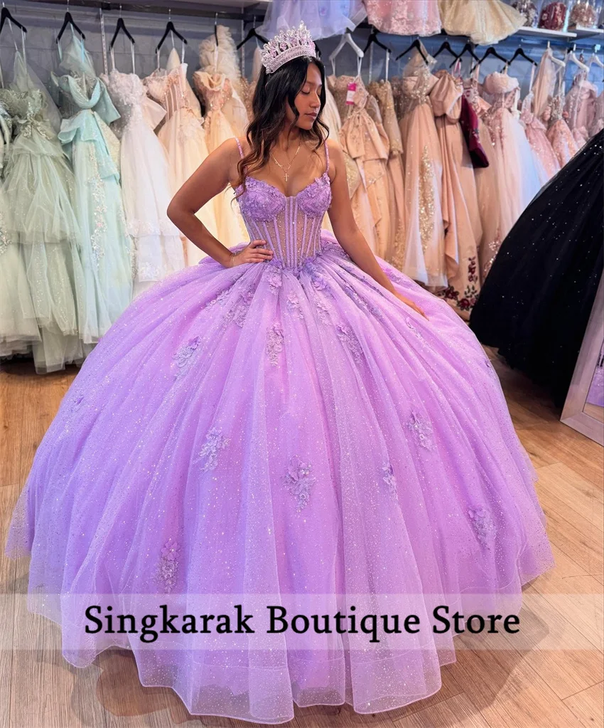 Robe de Quinceanera violet lavande, avec nœud, robe de bal de luxe avec des appliques de perles, robe de princesse personnalisée, 15