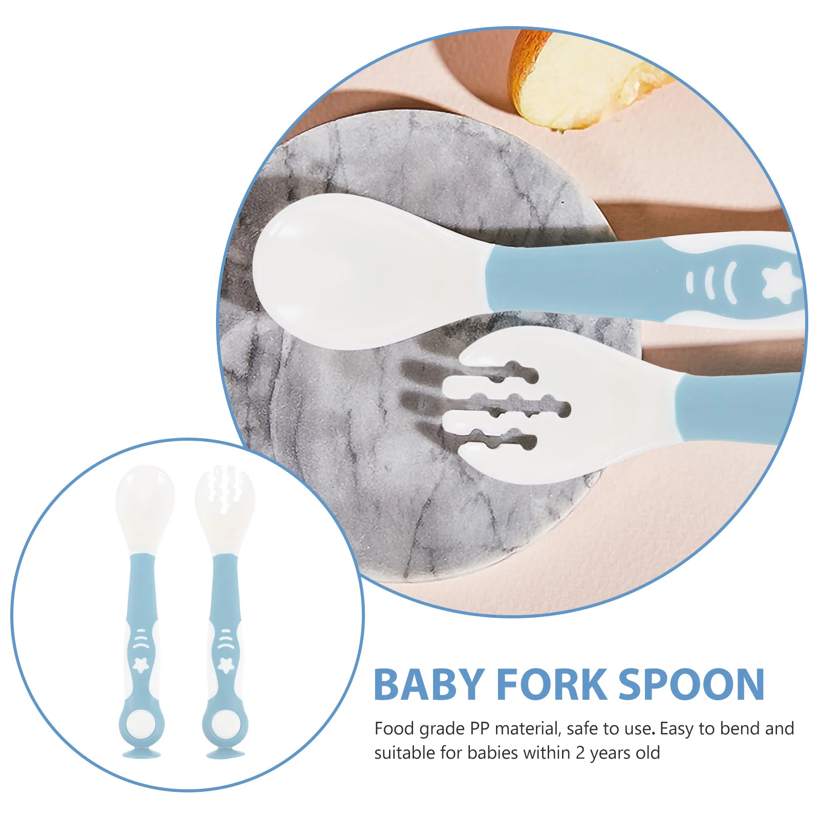 

1 комплект посуды для кормления младенцев, детская ложка, вилка, портативная гибкая бытовая детская посуда, поощрительная независимая еда