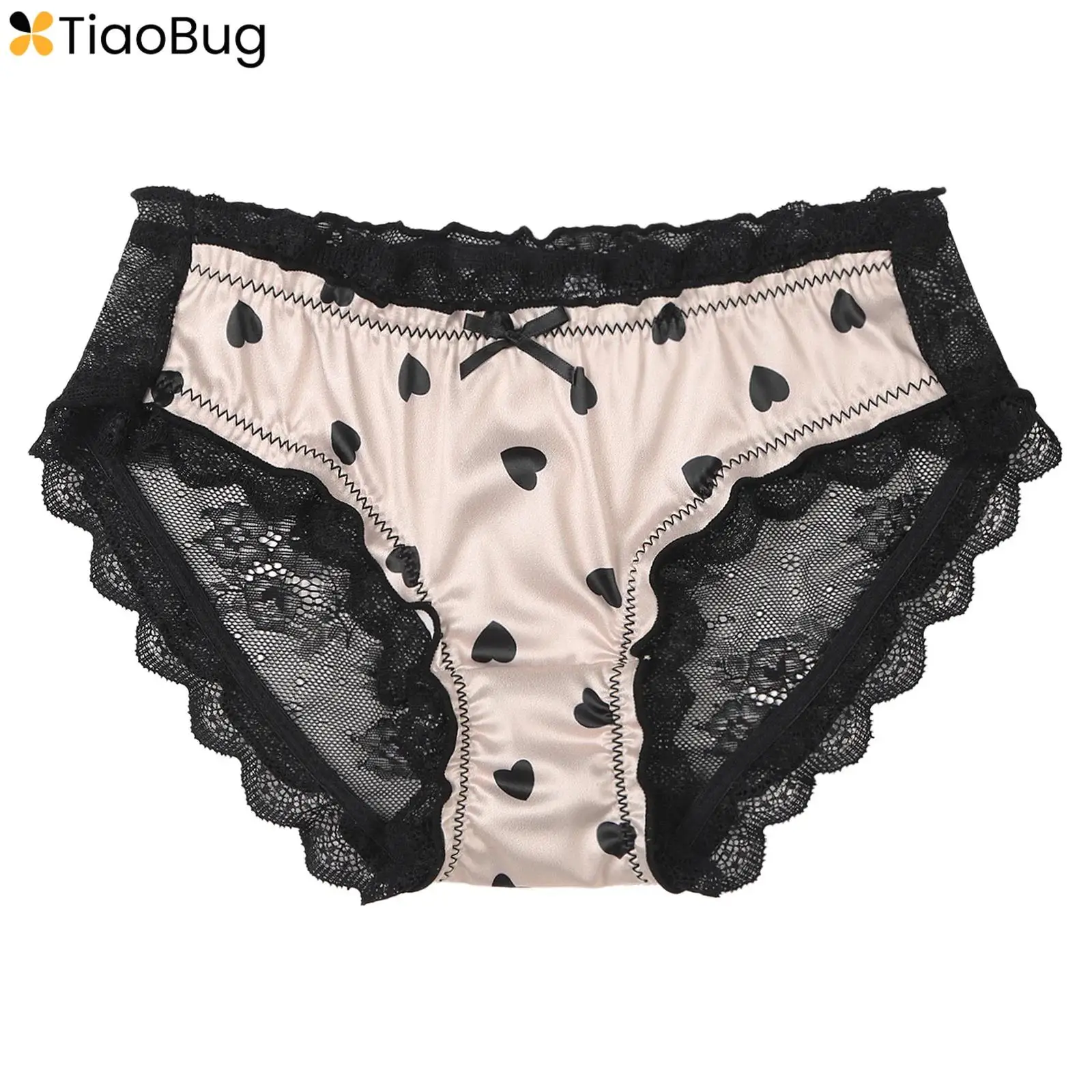 

Sweet Style Lace Panties Women's Mid Waist Bow Ruffle Lace Underpants Heart Print Underwear Kawaii Japanese Panties Cute Briefs