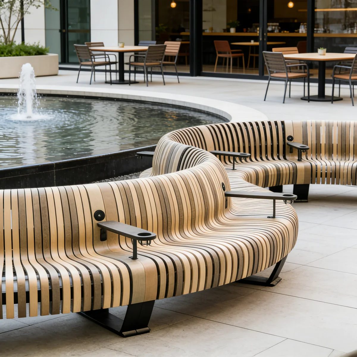Commercial Wooden Bench Seating Furniture for Outdoor Indoor Use Public Project Shopping District