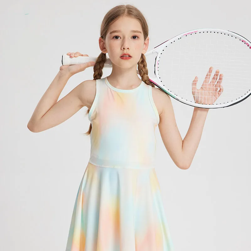 

Tween Girls' Dresses Sports Clothes Purple Orange Elastic Dress For Kids Size 4 5 6 7 8 9 10 11 12 13 14 Years Sleeveless