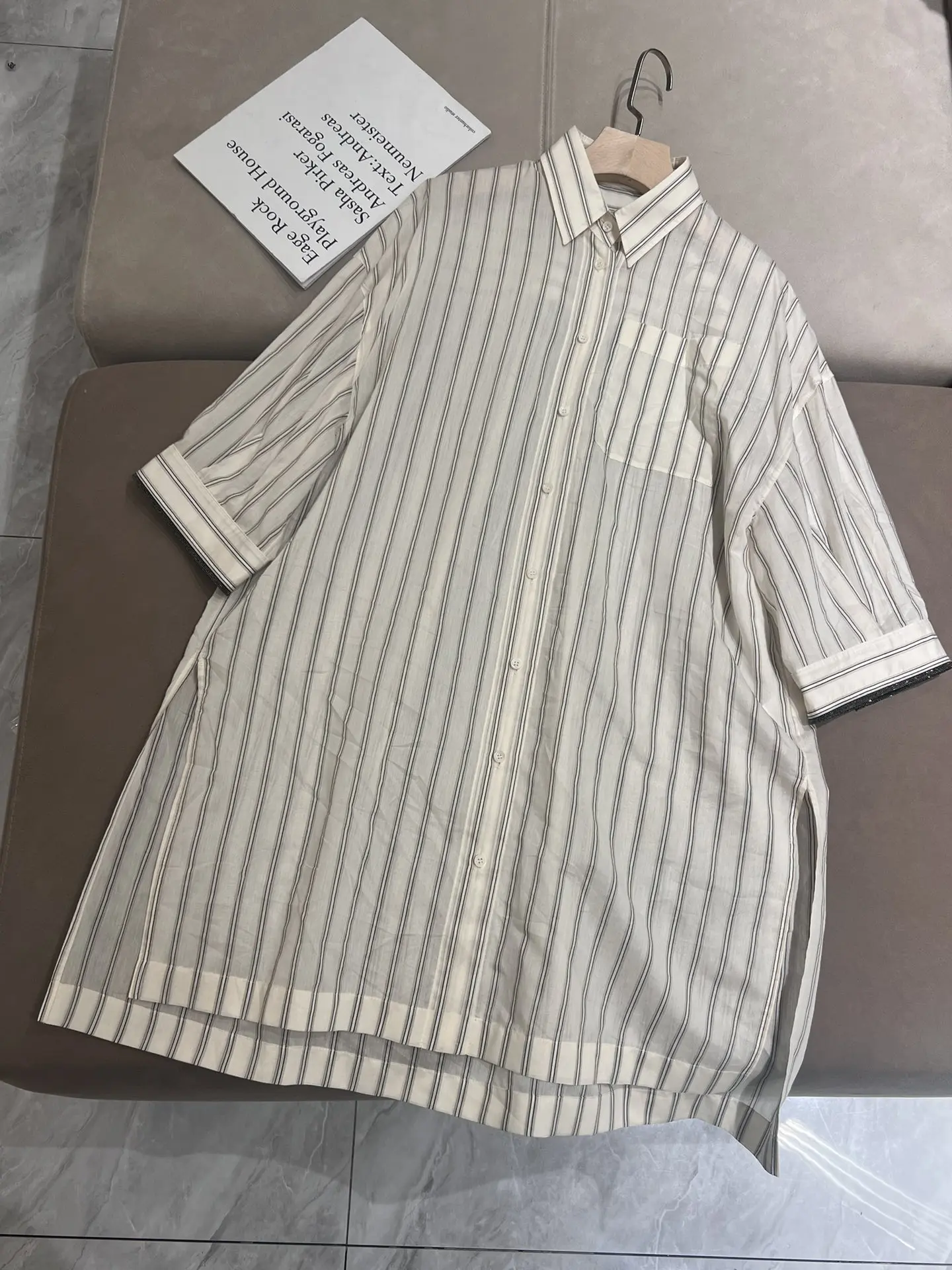 

Women's Silk Cotton Striped Shirt Dress, Loose, Slim, Medium Long, Casual, Summer, New, 2024