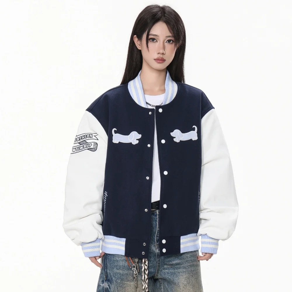 Designer Baseball Demi-season Jacket for Women Patchwork Fashion Women's Winter Padded Jacket Japanese Padding Winter Outerwear