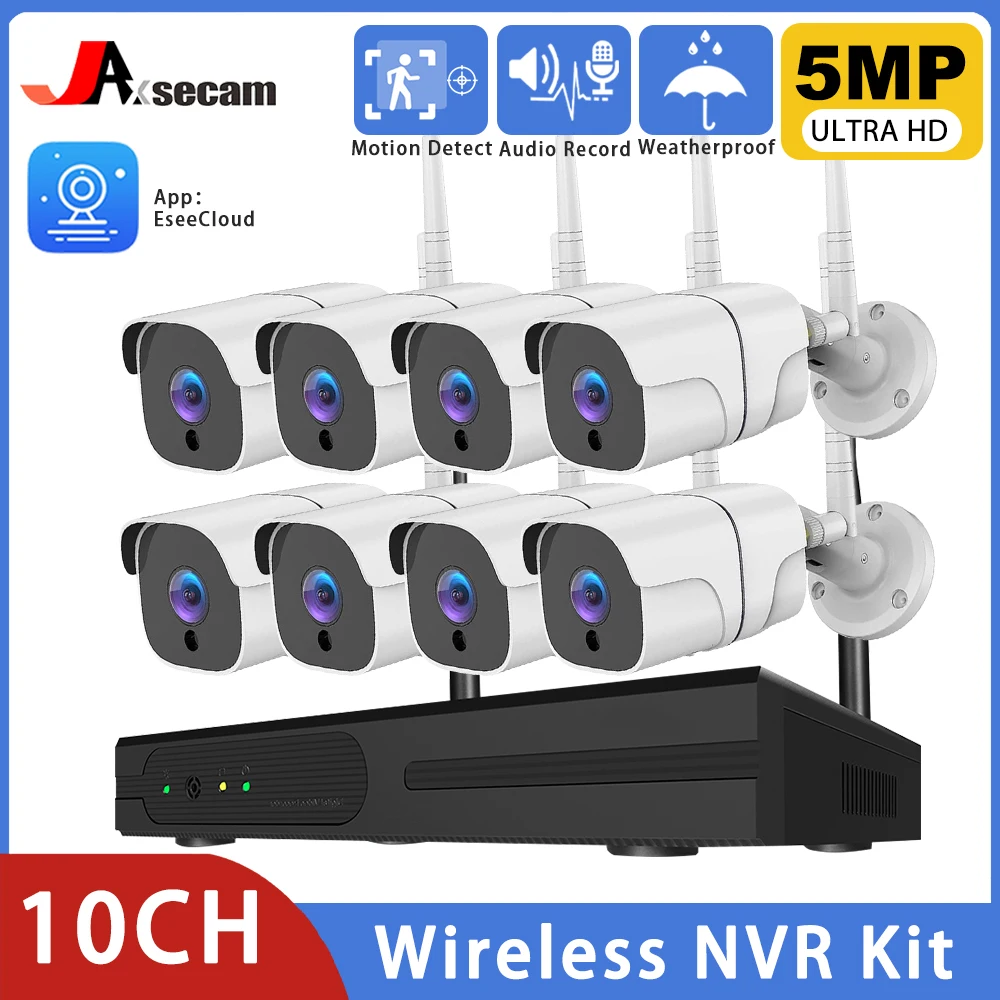 5mp 10ch Draadloos Cctv Systeem 1920P Outdoor Waterdichte Wifi Ip Beveiligings Camera Audio Record P 2P Video Surveillance Kit