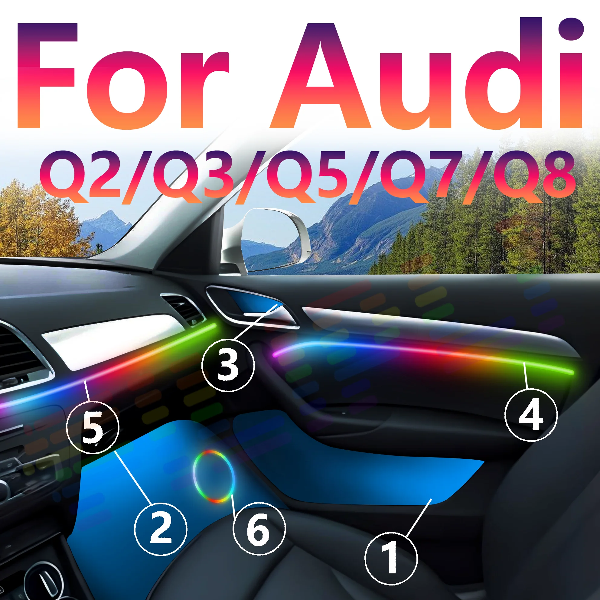 For Audi a4 b6 Decoration Atmosphere Lamp 128 Color RGB Symphony Car 6/14/22 inch Ambient Light Interior Acrylic Guide LED Strip