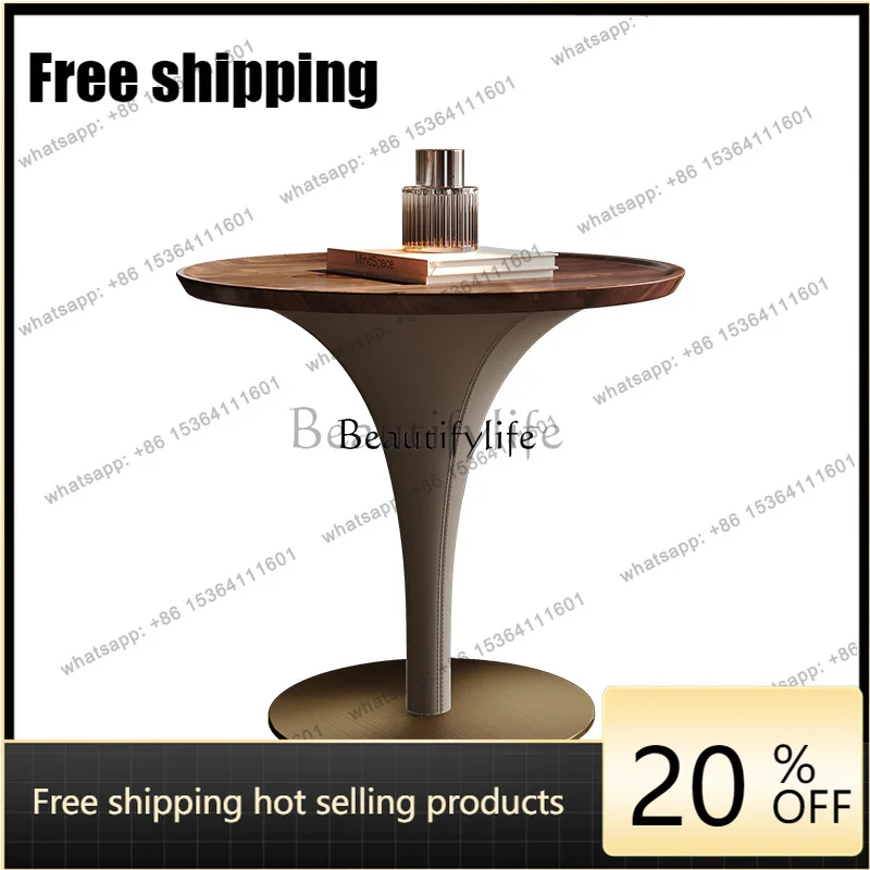 HJ Italian Minimalist Marble Corner Few Living Room Black Walnut Solid Wood Edge Few