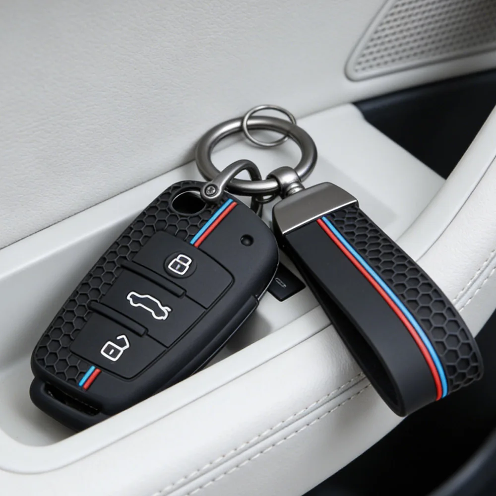 New 3 Button for Audi A4 B7 A6 C6 4f 8v A3 8p A1 A3 Silicone Key Case Cover Shell Accessories Auto Remote Key Holder Jacket