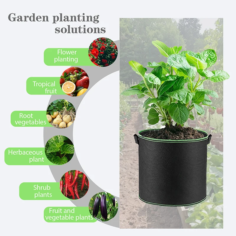 1 3 5 10 Gallon Fabric Plant Grow Bags Growing Pots Garden Vegetable Potato Flower Planting Container Nursery Gardening Bag