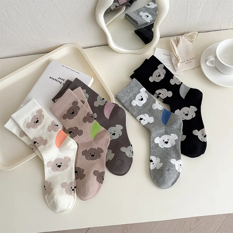 Cute Koala Crew Socks Cartoon Wildlife Animal Print Middle Tube Stockings Harajuku Style Unisex Birthday Funny Women Sock