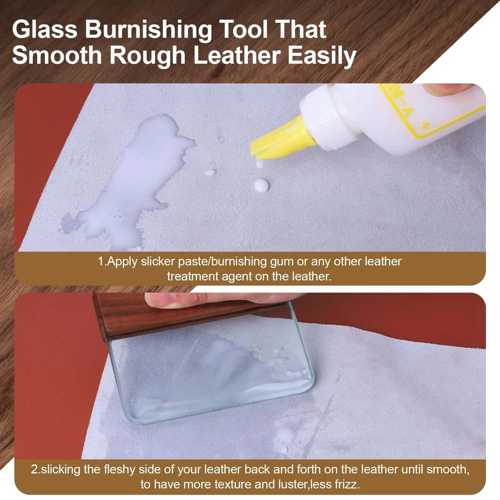8mm Glass Slicker for Burnishing Leather with Walnut Handle, Glass Leather Edge Burnisher, Professional Block Smoothing Tool