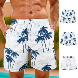 Pantalones cortos de playa para hombre, bañador con forro de malla, planta 3D, secado rápido, hielo frío, 2024