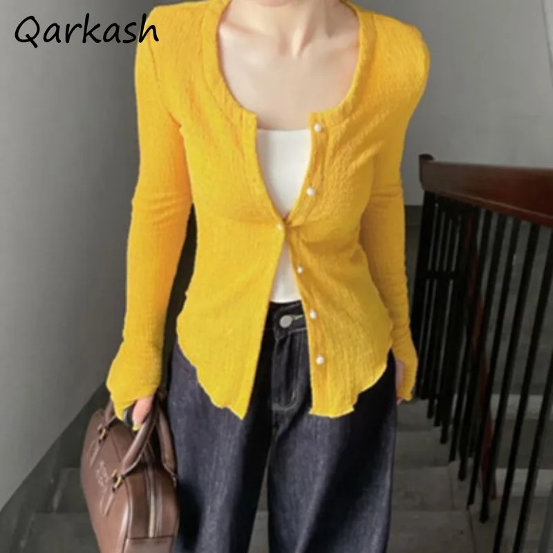 

Yellow Cardigans Women O-neck Slim Hot Girl Single Breasted Autumn Thin Sun-proof Knitted Sweaters Tops Outwear All-match Chic