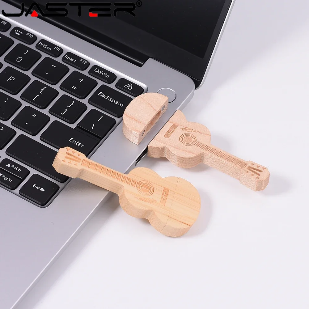 20PCS/LOT Free Custom Logo Pen Drive Guitar Shaped USB Flash Drive Wooden Box Memory Stick Music Pendrive 16GB 32GB 64GB 128GB