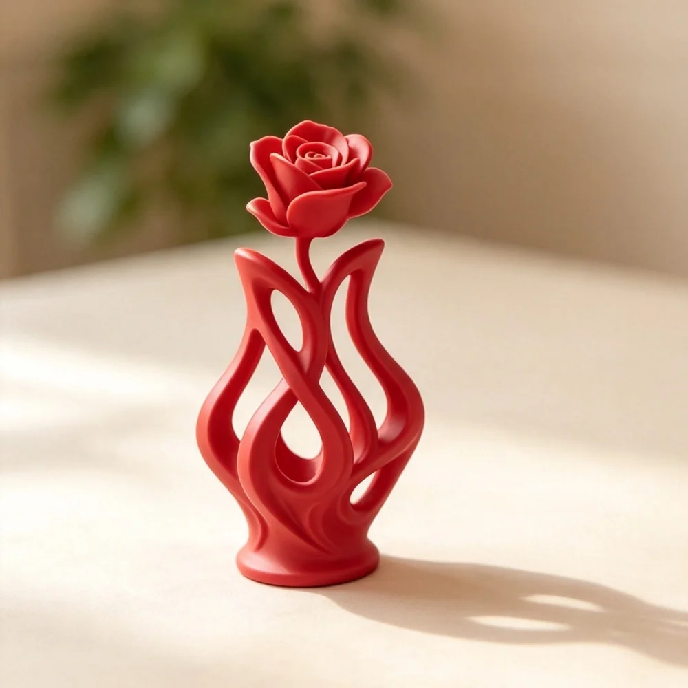 Figurine de rose en pleine floraison imprimée en 3D, excellent cadeau pour les amateurs de fleurs, les passionnés d'art et les collectionneurs de décorations élégantes pour la maison