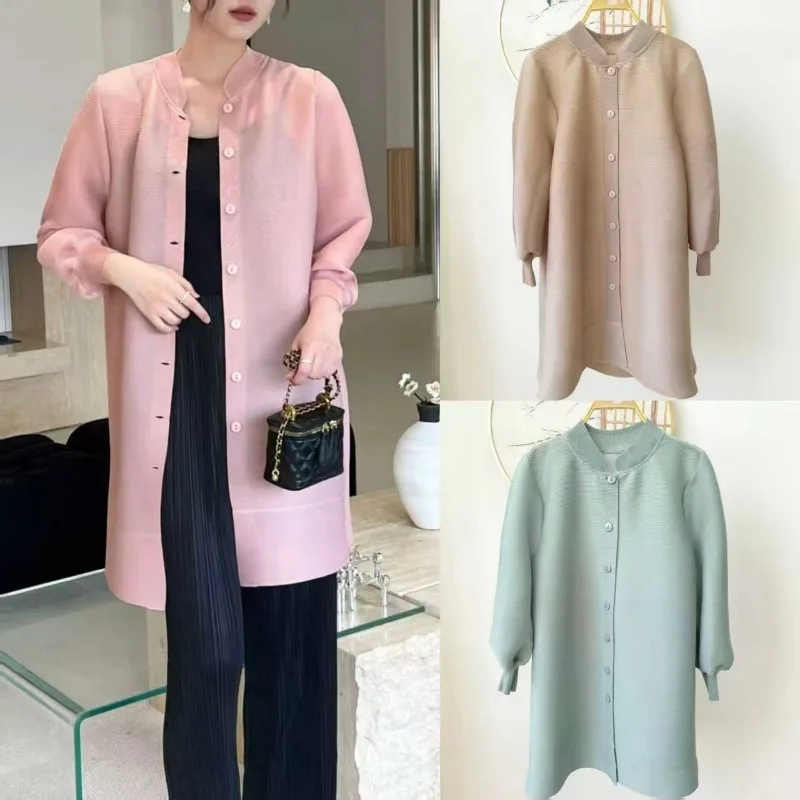 

Длинная плиссированная куртка Miyake, осень-весна 2023, новинка Miyake, высококачественная повседневная ветровая куртка больших размеров, свободная куртка средней длины