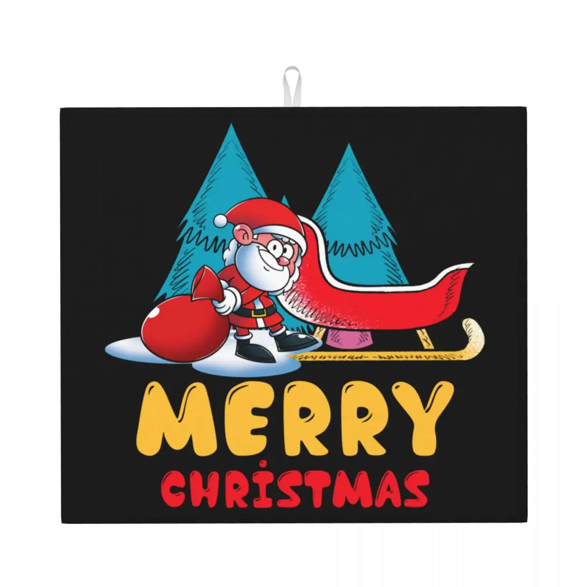 Funny Cartoon Santa Claus Dish Drying Pad Custom Absorbent Merry Christmas Snowboarding Microfiber Fast Dry Drainer Mats