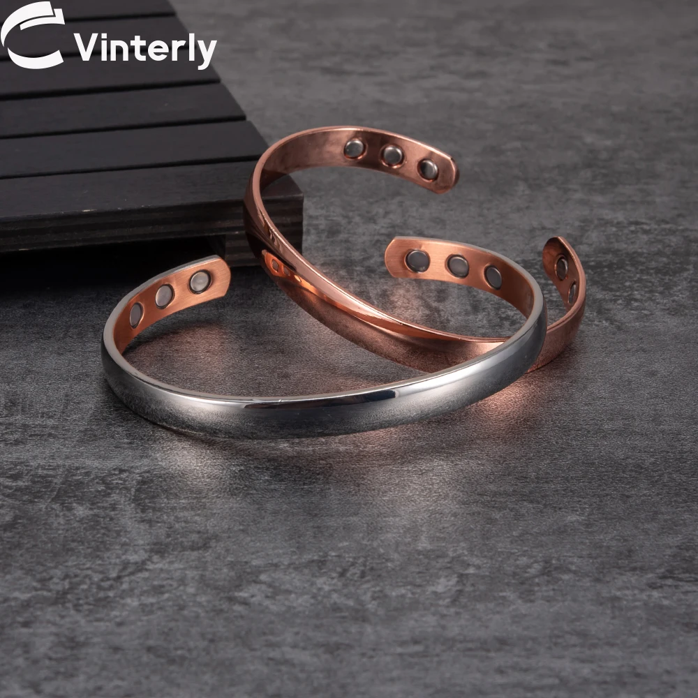 Pure Copper Bracelet Men Adjustable Open Cuff Wristband Magnetic Bangles Arthritis 8mm Health Energy Magnetic Jewelry Benefit