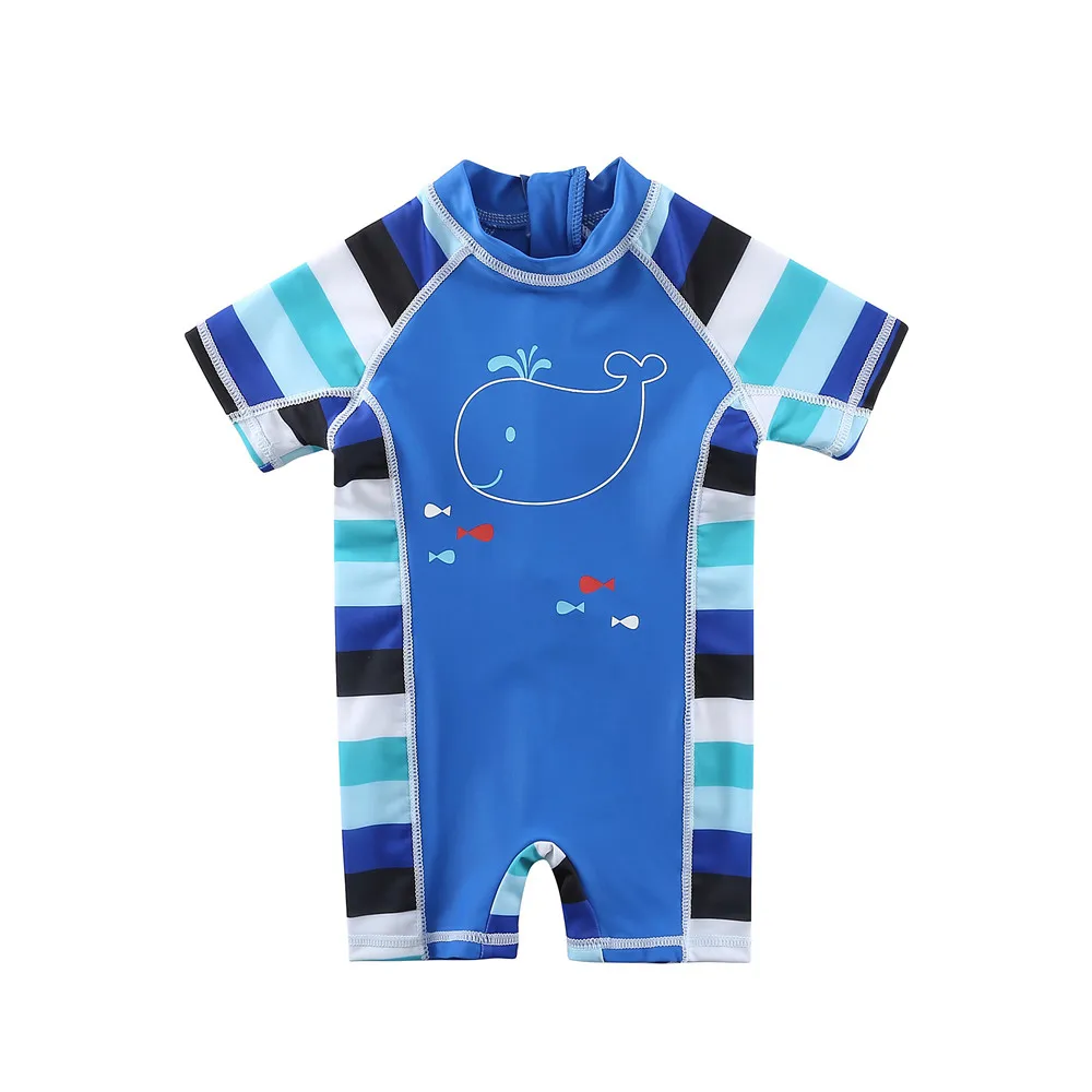 One Piece Swimsuit Cute Fish Print Baby Swimwear for Boys UPF50+ Kids Sunsuit Quick Dry Children Beachwear Swimming Cloth