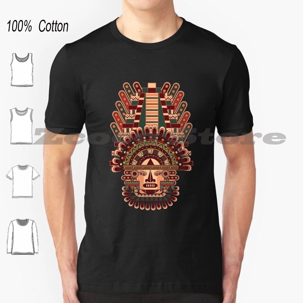 Mayan Deity T-Shirt 100% Cotton Men Women Personalized Pattern Mayan Deity Mayan Deity Pyramid Ornaments Natives Eligo