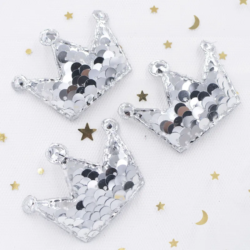 16Pcs Slap-up Glitter Sequins Padded Patches Crown Appliques for DIY Crafts Clothes Sewing Supplies Scrapbooking Accessories