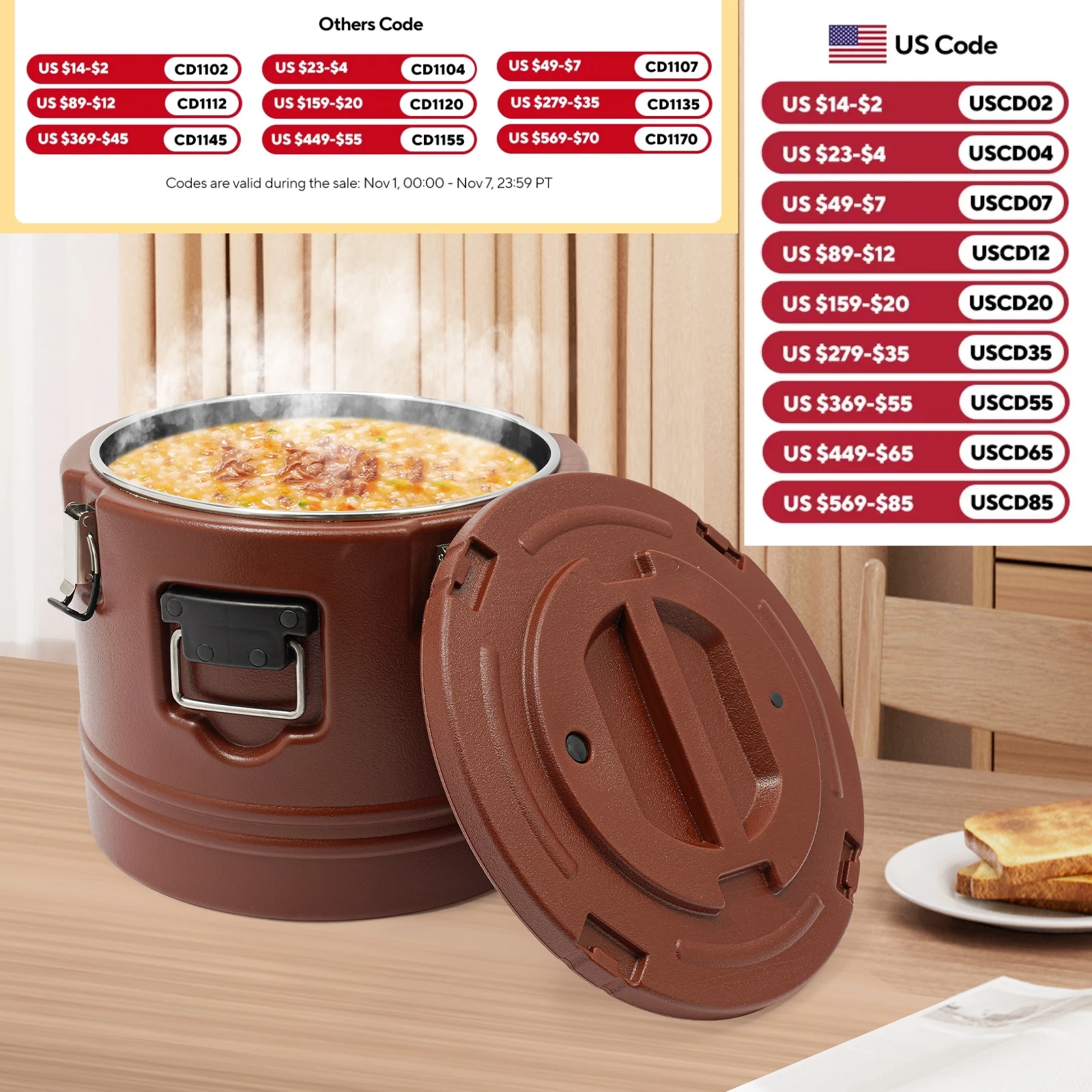 

Подогреватель еды на 30 л, холодильник для еды из нержавеющей стали, коричневый изолированный контейнер для еды, коммерческий контейнер для супа для горячей или холодной еды