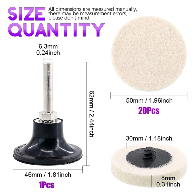 Hot 20Pcs 2 Inch Compressed Wool Fabric Disc With 3 Colors Polishing Compounds And 6Pcs 6 Inch Buffing Polishing Wheels