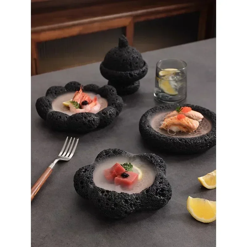 Creative Japanese Cuisine Tableware Dry Ice Concept Western Food Plate Featured Meteorite Ball Bowl Plate Premium Sense Tray