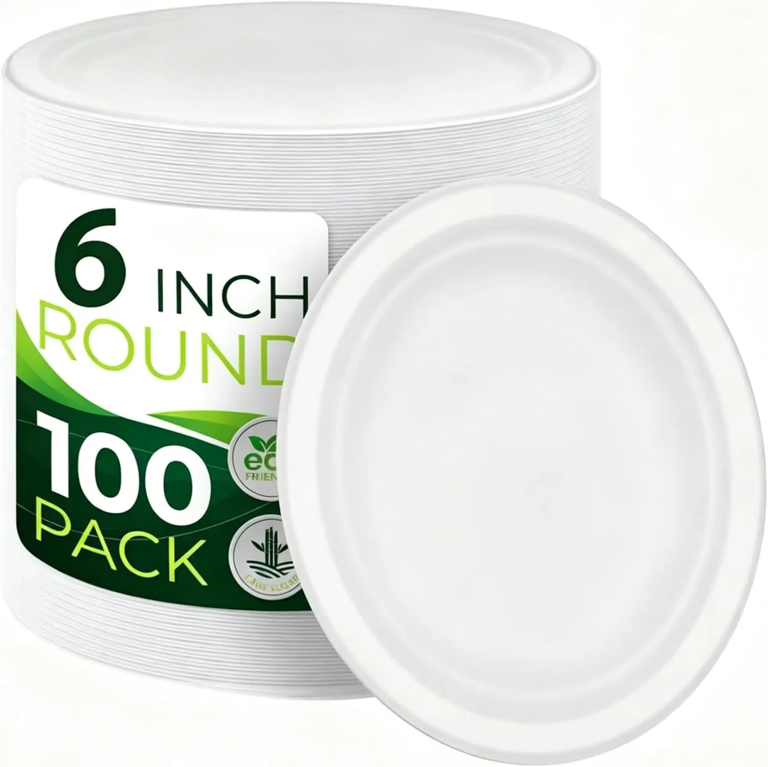 100PCS 100% Small Dessert Plates Disposable, 6 inch Paper Plates, Compostable Appetize Plates, Cake Plates, Biodegradable Made o