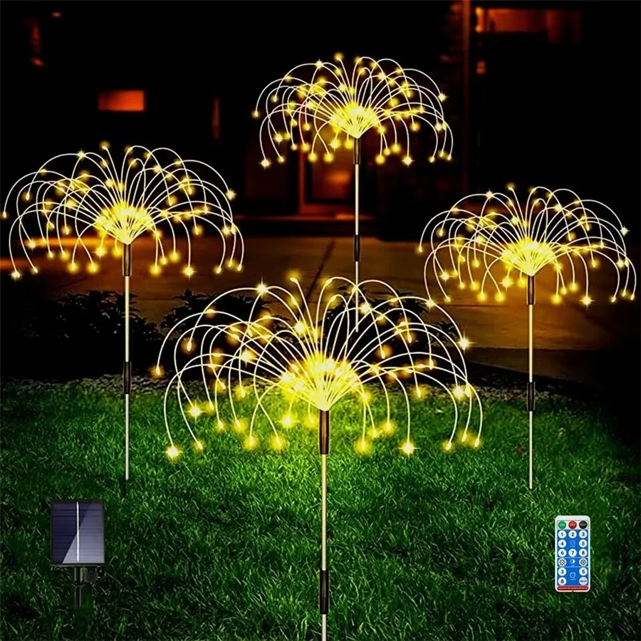 Luces solares creativas 4 en 1 480LED para decoración de jardín, lámparas de paisaje para césped, luz impermeable para patio de fuegos artificiales de Navidad